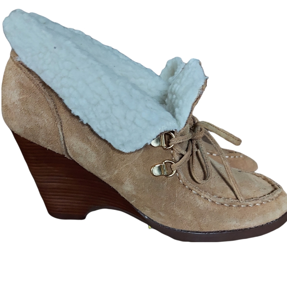 Michael Michael Kors suede and sherpa wedge booties size 7.5